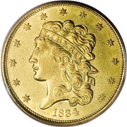1834 $5 Plain 4 AU55 PCGS. First Head, Breen-6501, McC