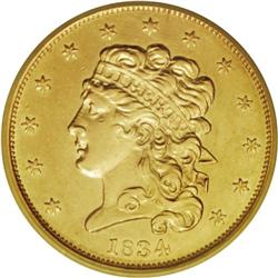 1834 $5 Crosslet 4 AU55 SEGS (AU55 Cleaned). The Cross