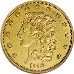 1835 $5 AU58 NGC. First Head, Breen-6504, McCloskey 1-