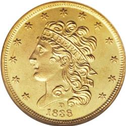 1838-D $5 --Cleaned--ANACS. MS60 Details. M-1A, R.3.Alt