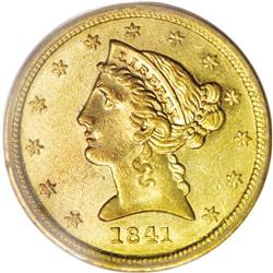 1841-C $5 AU58 PCGS. Variety 3-C. A lovely example of