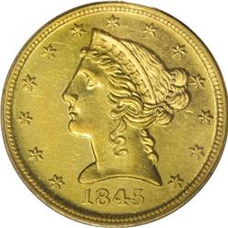 1845-D $5 MS61 PCGS. Variety 12-I. This impressive hal