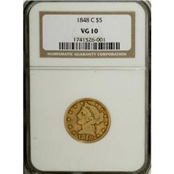 1848-C $5 VG10 NGC. Variety 11-E. This piece is extens