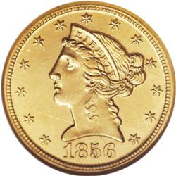 1856-D $5 --Cleaned--ANACS. MS60 Details. Variety 33-BB