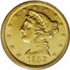 Image 1 : 1858-D $5 AU55 PCGS. Variety 35-CC. An issue from late
