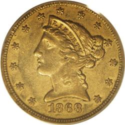 1868-S $5 XF45 PCGS. This S-mint antebellum issue typi