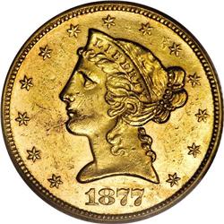 1877 $5 MS60 PCGS. The 1877 five dollar piece had a li