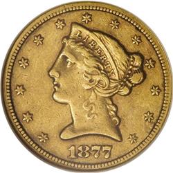 1877-CC $5 XF45 NGC. This moderately circulated piece