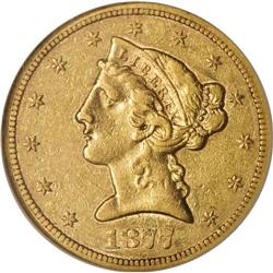 1877-S $5 AU50 NGC. A low mintage/low availability S-m