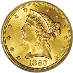 1883-S $5 MS64 PCGS. A sharp strike and brilliant sati