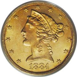 1884-S $5 MS64 PCGS. Extremely lustrous beneath attrac
