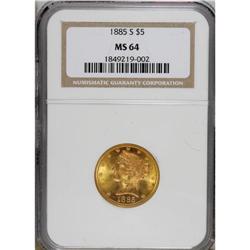 1885-S $5 MS64 NGC. Outstanding luster and clean surfa