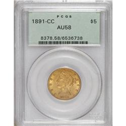 1891-CC $5 AU58 PCGS. Boldly struck and lacking obviou