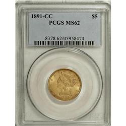 1891-CC $5 MS62 PCGS. A wonderful Mint State example w