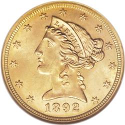 1892 $5 MS66 NGC. Although the 1892 five dollar, with
