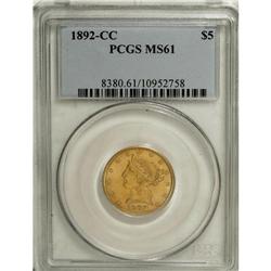1892-CC $5 MS61 PCGS. Despite the mintage approaching