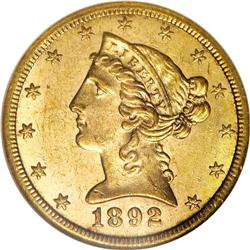 1892-CC $5 MS63 Prooflike NGC. Mint State examples of