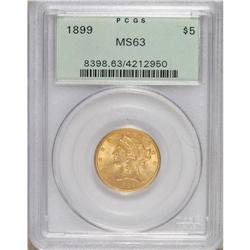 1899 $5 MS63 PCGS. The straw-gold surfaces reveal fine