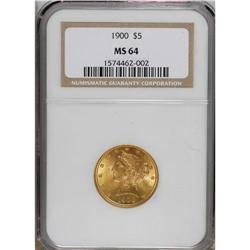 1900 $5 MS64 NGC. Highly lustrous and slightly frosty