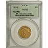 Image 1 : 1908 $5 MS62 PCGS. This orange and olive-gray Indian h