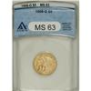 Image 1 : 1908-D $5 MS63 ANACS. The mintmark is needle-sharp on