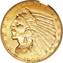 1909 $5 MS64 PCGS. A remarkably attractive example of