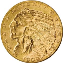 1909-D $5 MS64 NGC. A blush of olive is noted above th