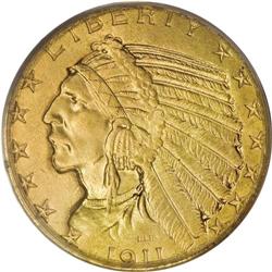 1911 $5 MS64 PCGS. A precisely struck piece, about eve