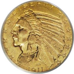 1911 $5 MS64 PCGS. This near-Gem 1911 quarter eagle d