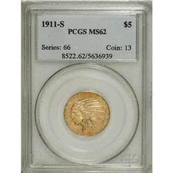 1911-S $5 MS62 PCGS. An attractive example of this hig