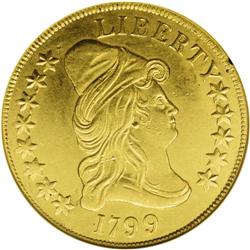 1799 $10 Large Stars Obverse--Ex-Jewelry--ANACS. AU55