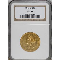 1843-O $10 AU53 NGC. A crisply struck and moderately a