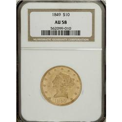 1849 $10 AU58 NGC. Breen-6887. The tine that protrudes