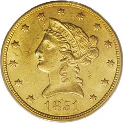 1851 $10 MS61 PCGS. An unworn example that derives fro