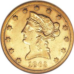 1863-S $10 AU55 NGC. The 1863-S is even more rare than