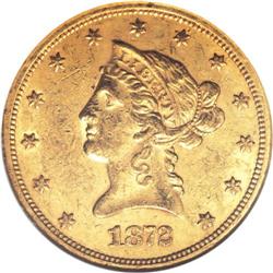 1872-S $10 AU58 NGC. With a mintage of only 17,300 pie