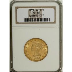 1891-CC $10 AU58 NGC. The cartwheel luster is essentia