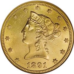 1891-CC $10 MS62 NGC. The most available Carson City e
