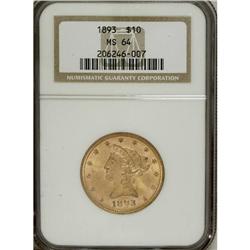 1893 $10 MS64 NGC. This representative has vibrant lus