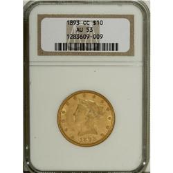 1893-CC $10 AU53 NGC. The 1893-CC is decidedly scarcer