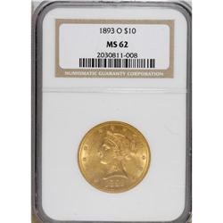 1893-O $10 MS62 NGC. A lavish display of coruscating m