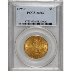 1893-S $10 MS62 PCGS. Lustrous and attractive, with sl