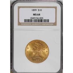 1899 $10 MS64 NGC. Crisply struck on all of the design