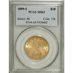 1899-S $10 MS63 PCGS. A bright and flashy example that