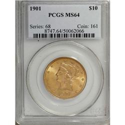 1901 $10 MS64 PCGS. This exactingly struck and lustrou