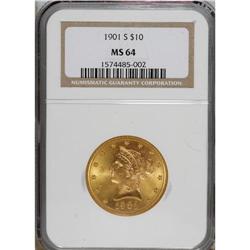 1901-S $10 MS64 NGC. This popular and populous turn-of