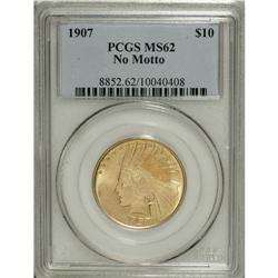 1907 $10 No Periods MS62 PCGS. Slightly weak in a few