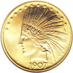 1907 $10 No Periods MS64 NGC. This is the standard var