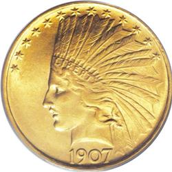 1907 $10 No Periods MS64 PCGS. A highly lustrous Mint