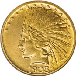 1908-D $10 No Motto MS63 NGC. This is a sharply struck